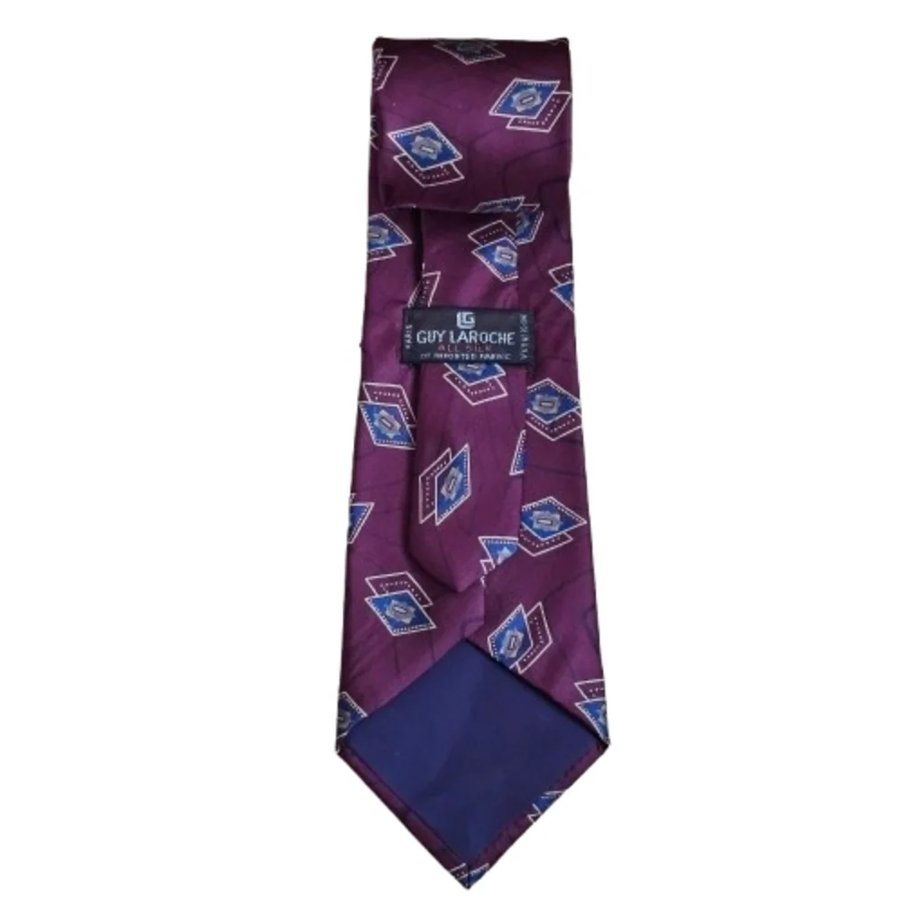 Vintage Guy Laroche Paris 100% Silk Geometric Necktie Burgundy